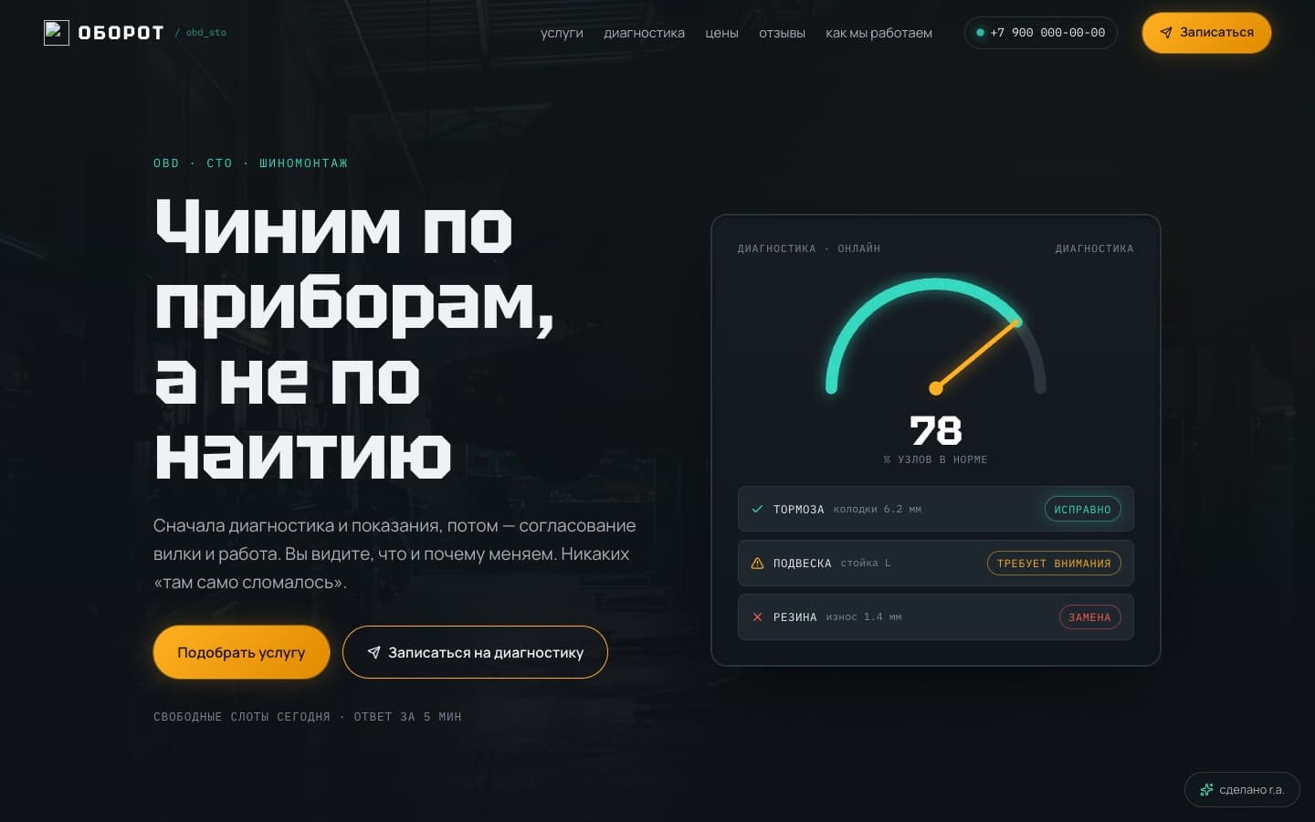 Пример сайта — Автосервис «ОБОРОТ»